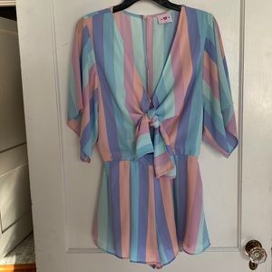 Buddy Love cotton candy striped romper with keyhole